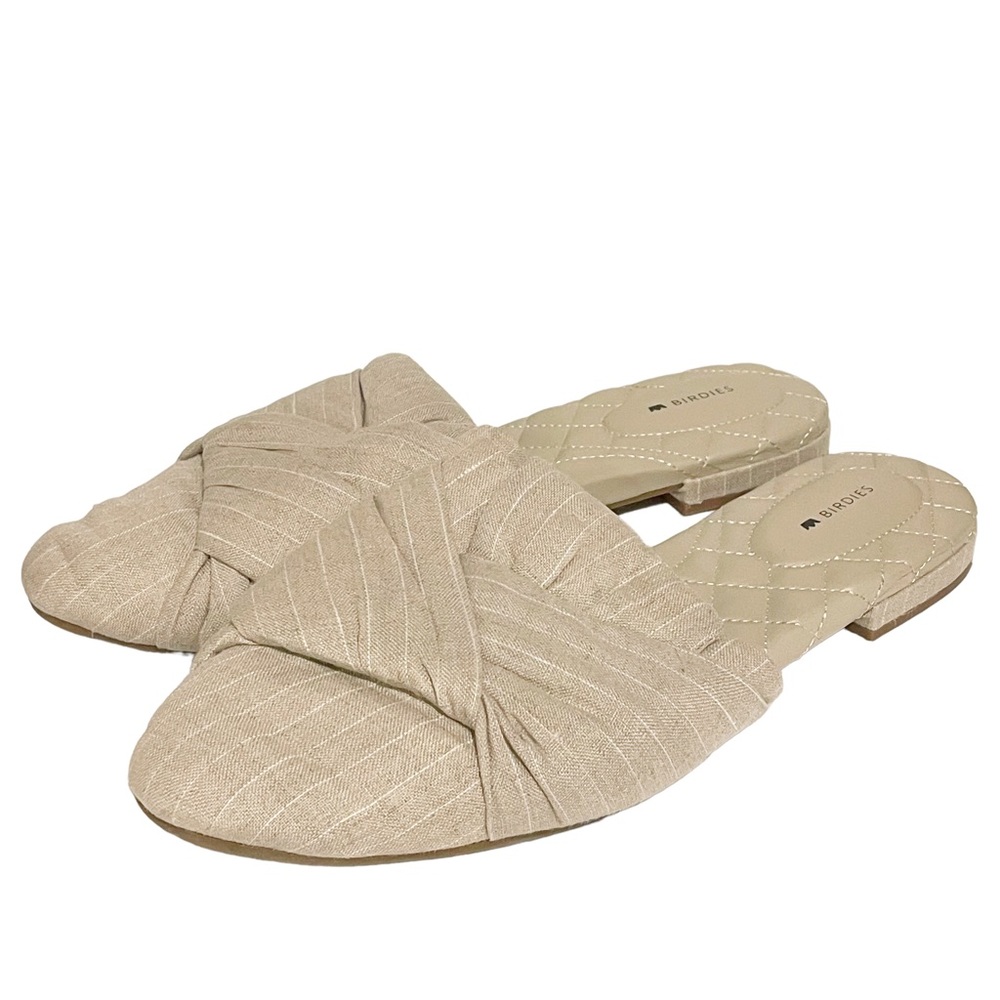 Birdies Size 12 Pin Stripe Tan Twisted Knot Songbird Slip On Mule Flat Shoe